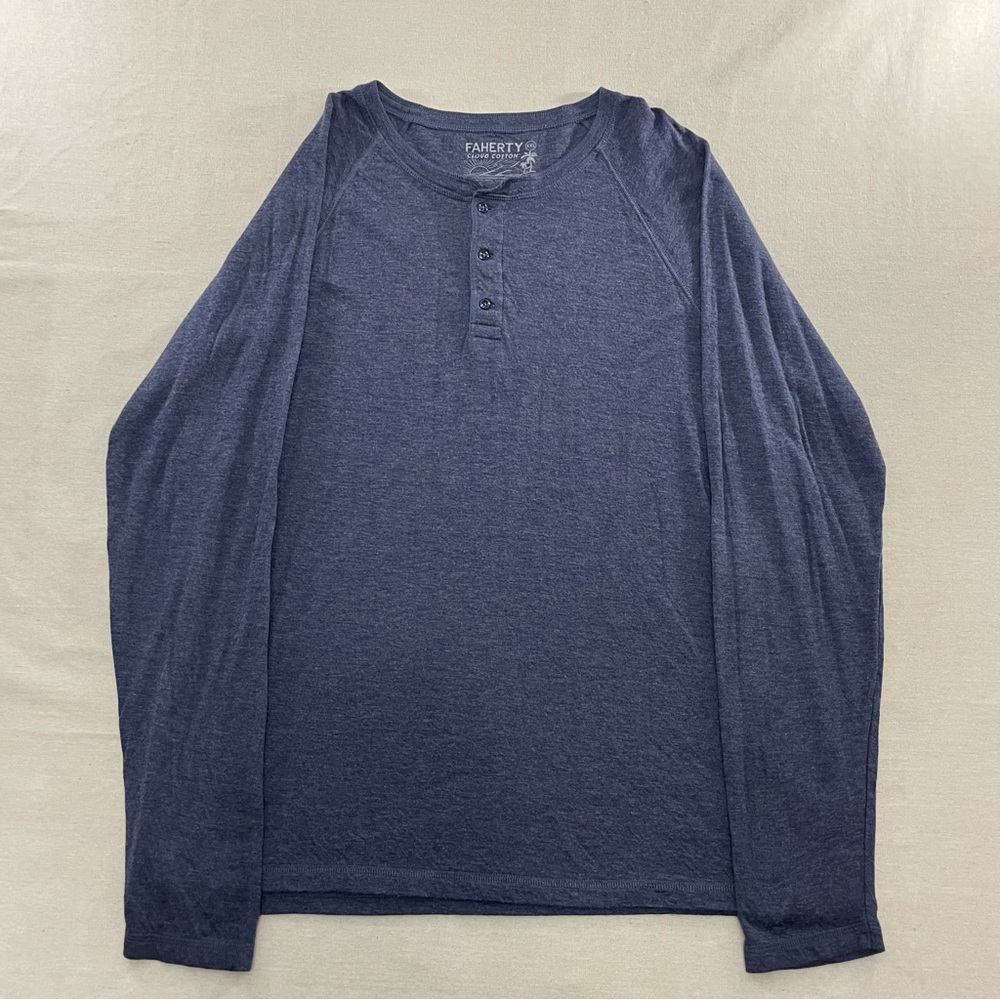Faherty Cloud Cotton Henley Shirt Mens 2XL Long Sleeve Pima Blue Casual XXL